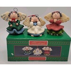 Molded Clay Art "Transfar Int'l Corp." Christmas Angel Ornaments Set of 3 CUTE